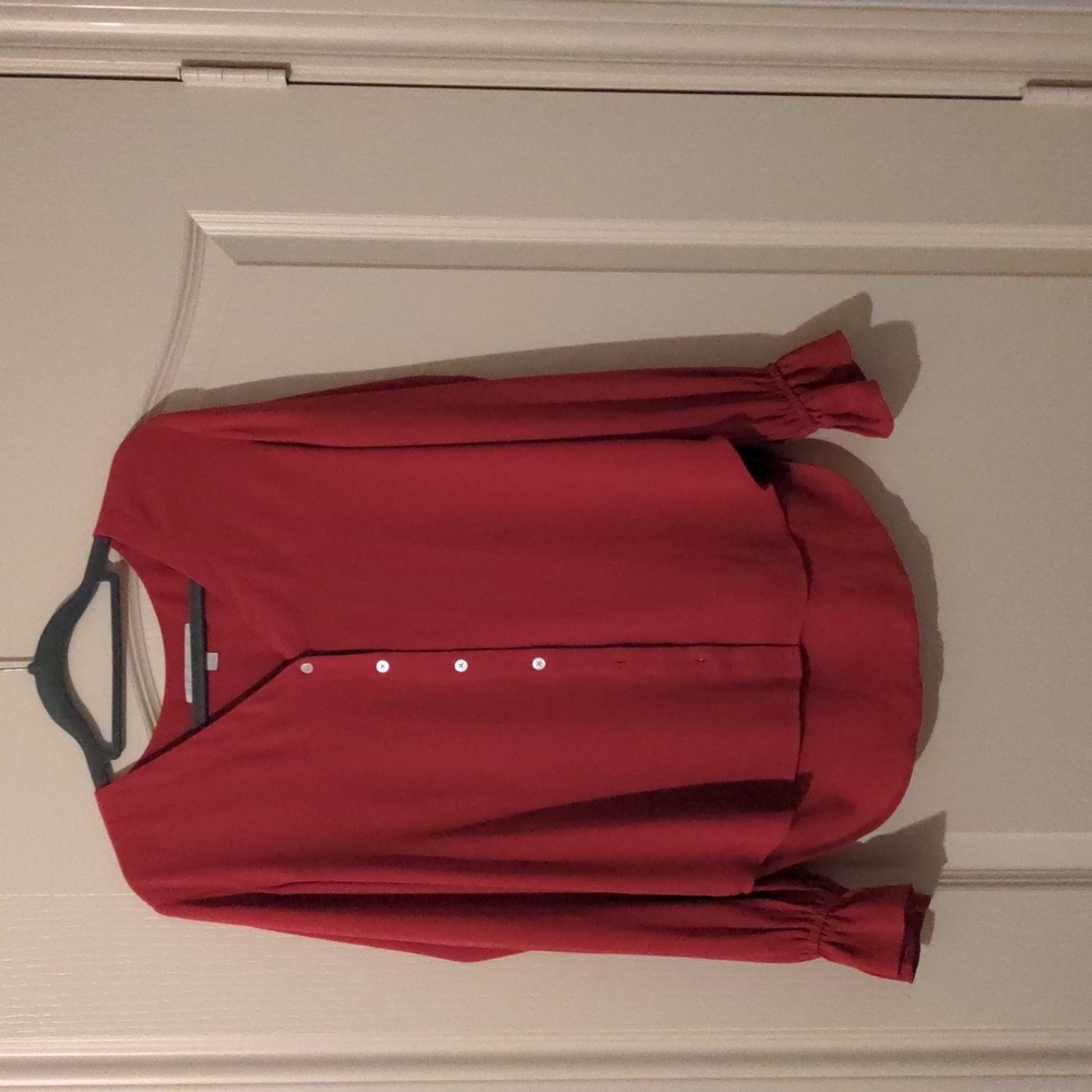 Loft Red Long Sleeve Blouse